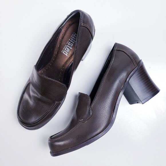 Vintage 90s y2k Bratz Brown Vegan Leather Chunky Heeled Pump Heel Size 7.5 - Picture 1 of 11